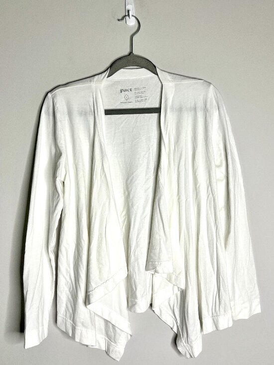 Pact Sweaters - Pact White Long-Sleeve Waterfall Open-Front Cardigan Organic Cotton Modal Sz S